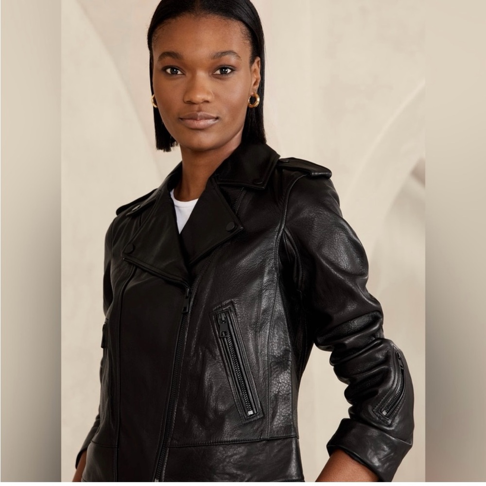 Banana Republic essential Black Leather Moto Jacket - Picture 2 of 12